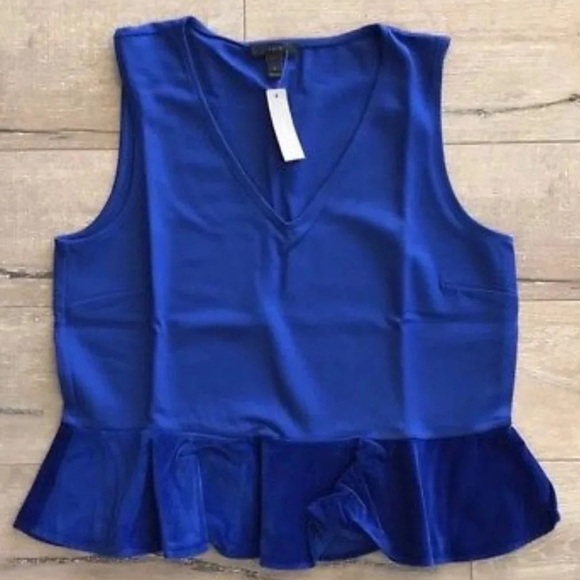 J.Crew Harbour View Sleeveless Blue Velvet Peplum Top, Size Large - NWT - Picture 1 of 14